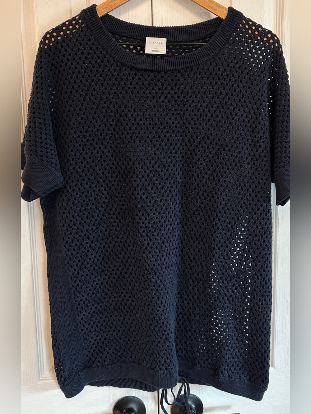 Kit + Ace Open Knit Crochet Sweater Navy Short Sleeve Size L